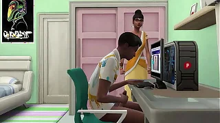 Indian Stepmom catches her stepson masturbating in front of the computer watching porn videos